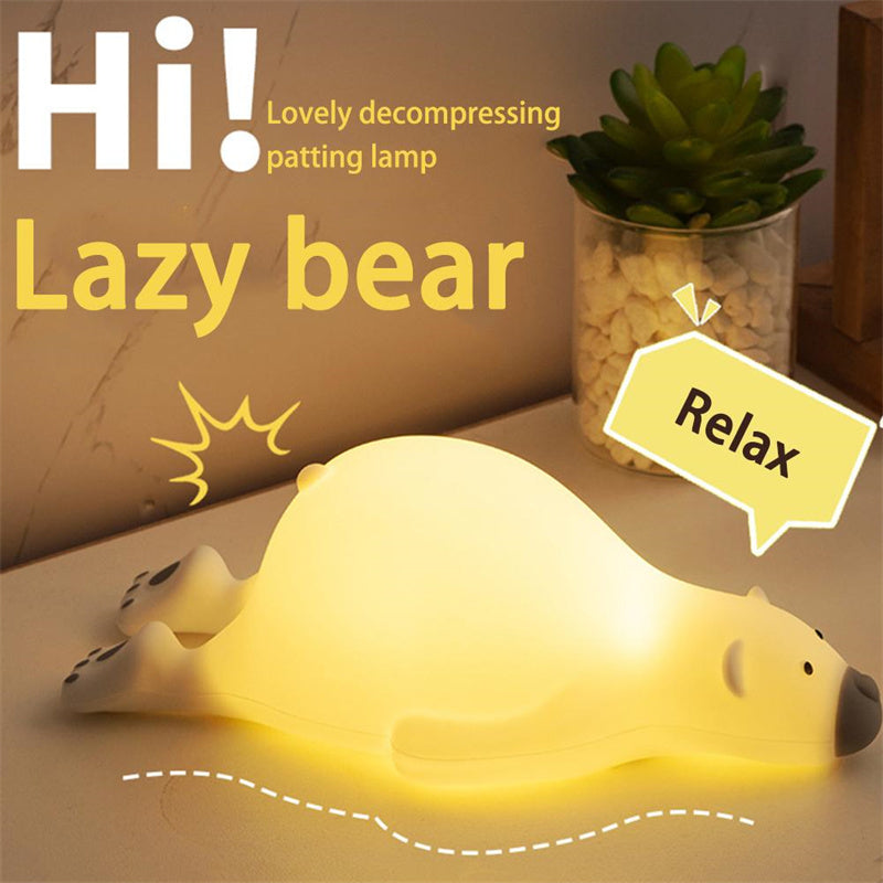 Cute Bear Silicone Night Light – 3-Level LED Bedside Lamp for Kids & Home Decor