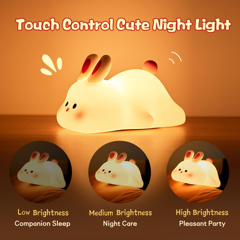Cute Silicone LED Night Light for Kids – Touch Sensor Rechargeable Bedside Lamp