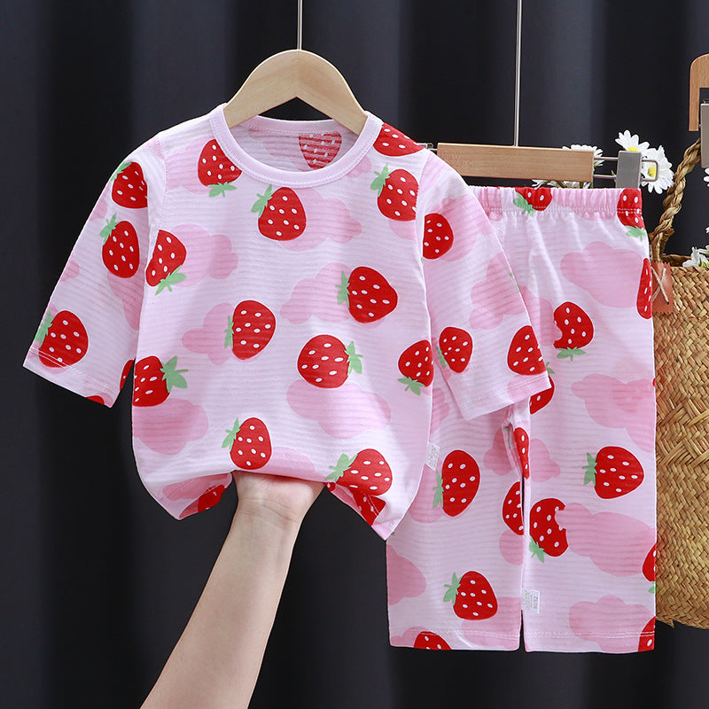 Three-quarter Sleeves Thin Children's Cotton Pajamas Suit