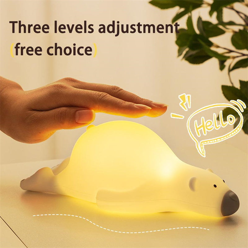 Cute Bear Silicone Night Light – 3-Level LED Bedside Lamp for Kids & Home Decor