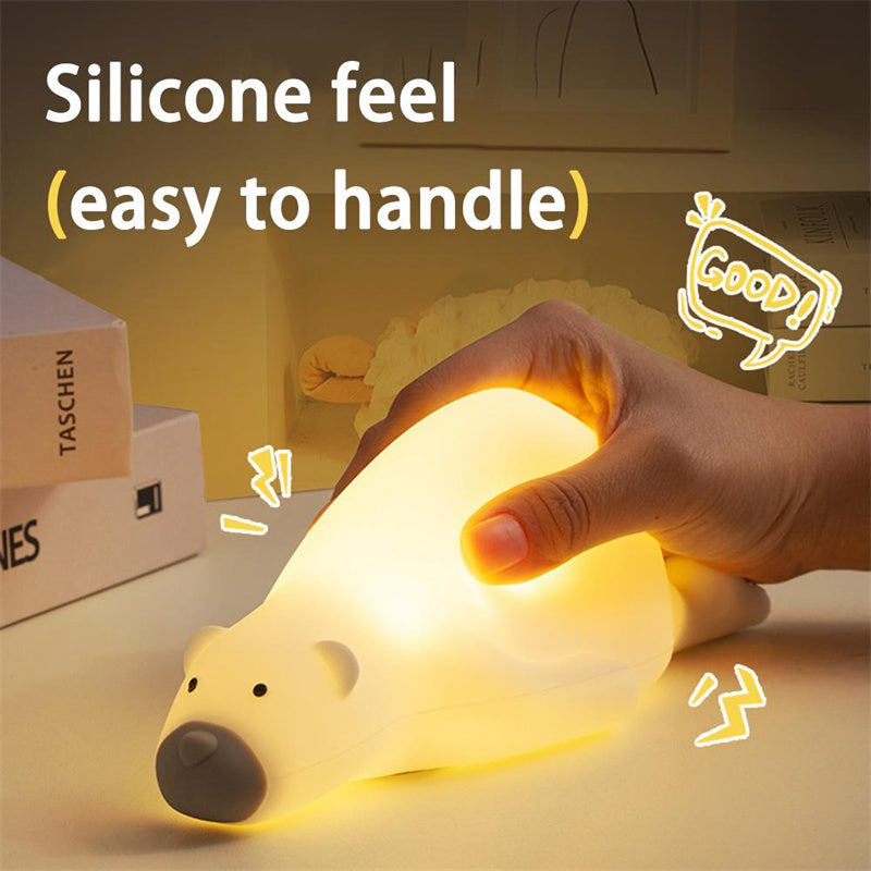 Cute Bear Silicone Night Light – 3-Level LED Bedside Lamp for Kids & Home Decor