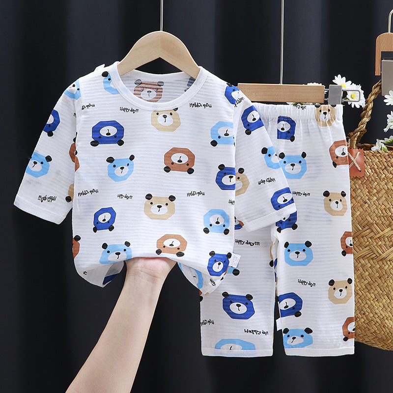 Three-quarter Sleeves Thin Children's Cotton Pajamas Suit